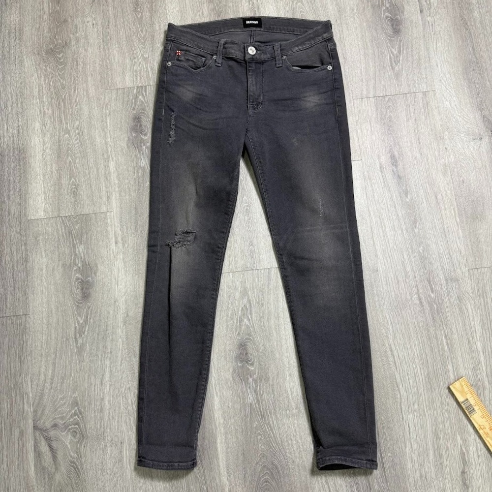 Hudson Krista Ankle Super Skinny Jeans Distressed Charcoal Grey Size 27‎